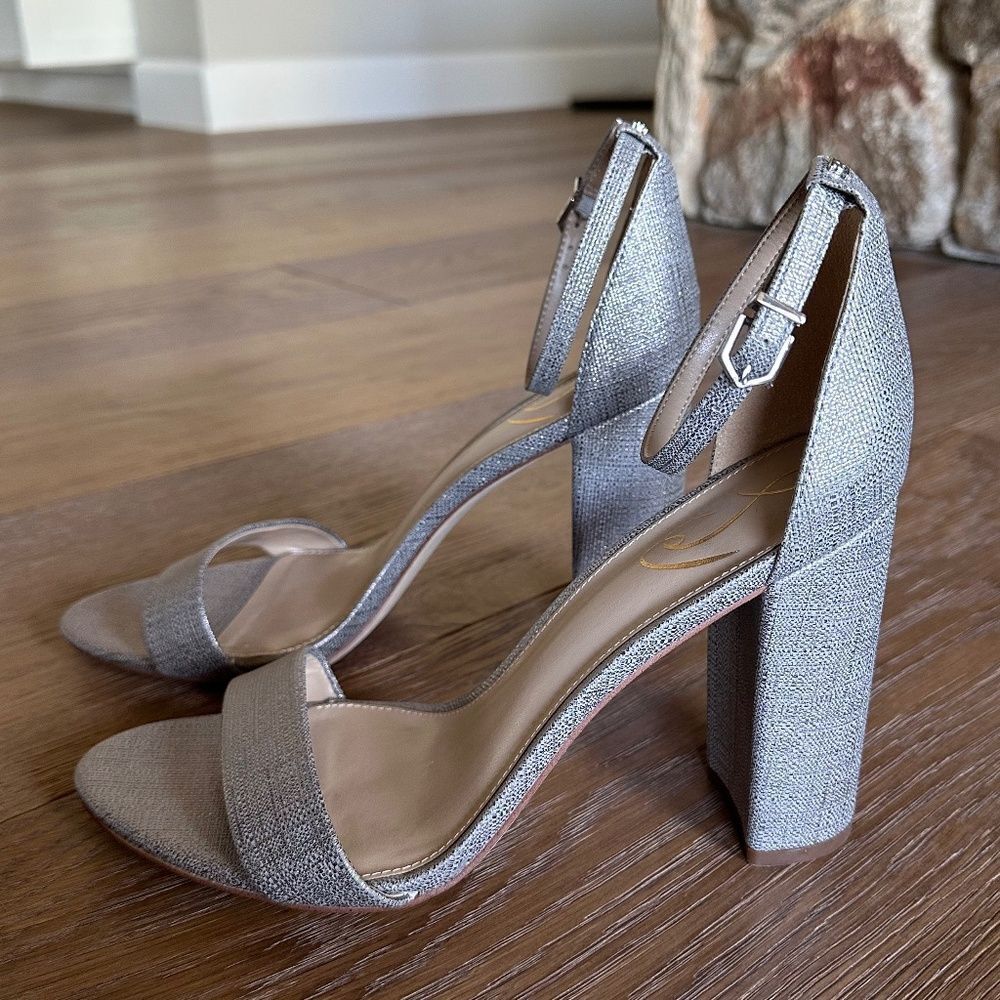 SAM EDELMAN Yaro Block Heel Sandal Pewter Metallic Ankle Strap 10.5 NEW - Picture 5 of 12